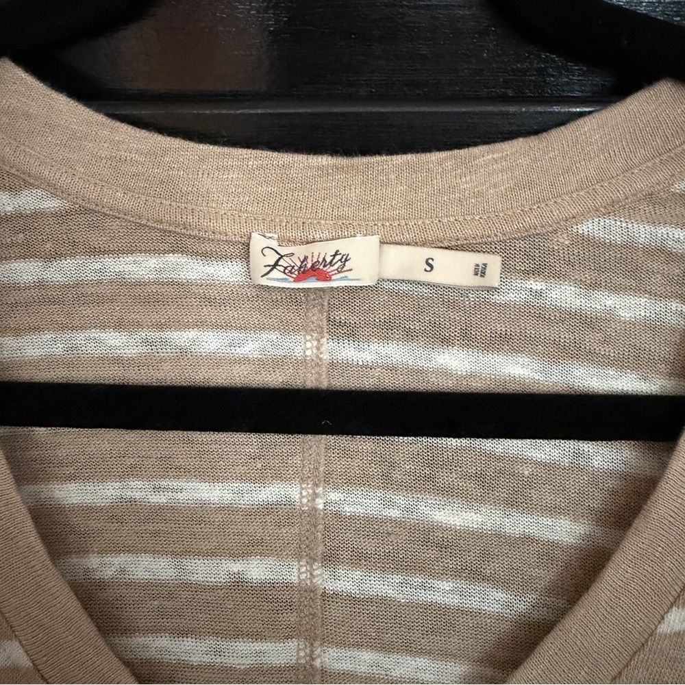 Faherty Oceanside 100% Linen Striped V-neck Tee Women Size S - Picture 5 of 10